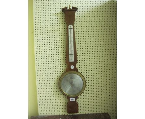 A ROSEWOOD AND SATINWOOD INLAID CASED BANJO BAROMETER with silver dial