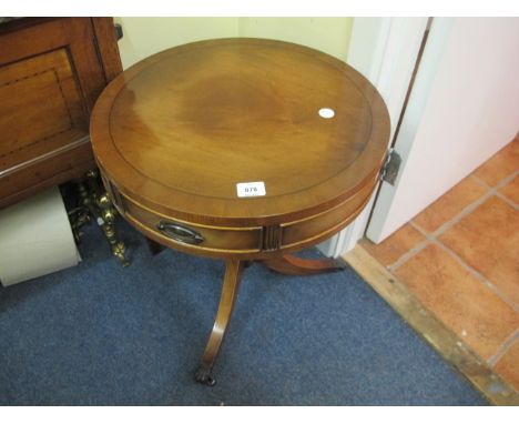 A MAHOGANY DRUM TABLE the circular top with frieze drawers on tripod support 59cm (h) x 51cm (d)