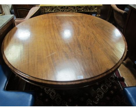 A VICTORIAN MAHOGANY POD TABLE the circular moulded top above a faceted column and platform base on tripod support with scrol