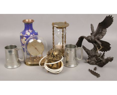 A group of collectables to include cloisonne vase, sand timer, lantern clock etc. 