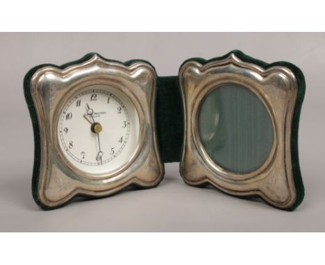 A silver framed classic Nouveau clock and photo frame, assayed Birmingham 1995. 