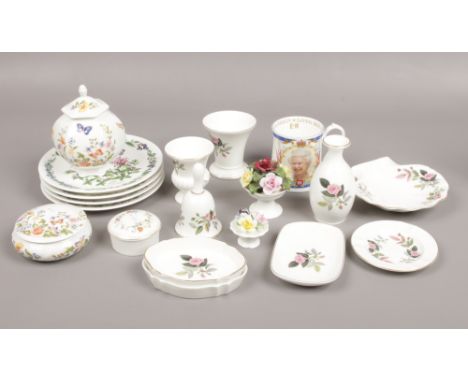 A collection of Wedgwood, Aynsley, Royal Doulton,  Royal Worcester ceramics to include vases, ginger jar, trinkets, Posies, p