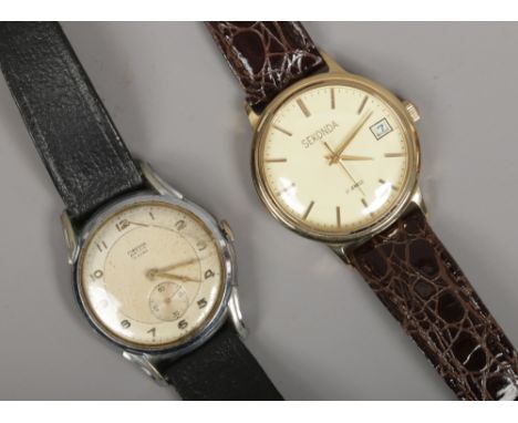 A gentleman's Pirenne manual wristwatch with subsidiary seconds along with a Sekonda manual watch with centre seconds and dat