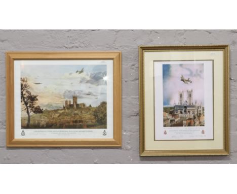 Roger Payne signed Royal Airforce bomber command print Lancaster over Lincoln Cathedral, signed by WWII pilots, along with La