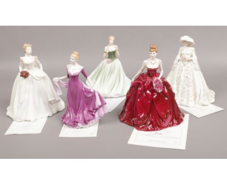 Five porcelain figures of ladies to include Coalport, Royal Doulton and Royal Worcester. 