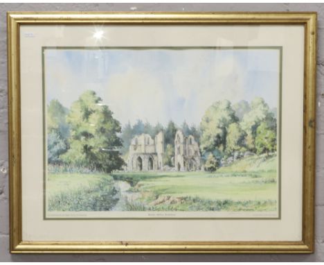 A gilt framed limited edition print of Roche Abbey. 