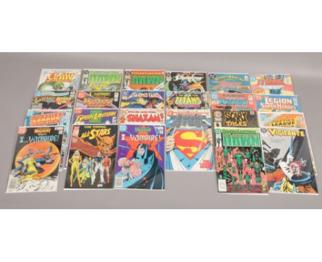 A collection of DC comics The Green Lantern, Corps, The Man of Steel collectors edition, Shazam examples. 