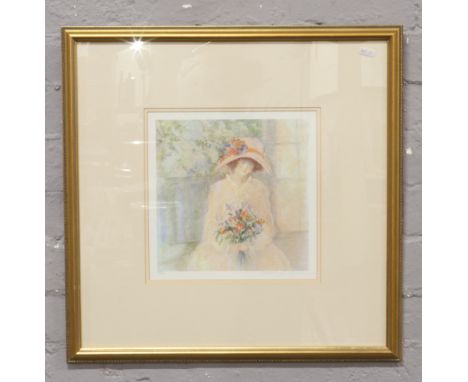 Barbara. A. Wood, a gilt framed limited edition print, depicting a girl holding flowers, pencil signature, 445/975. 