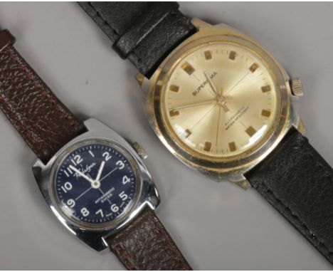 A Superoma manual wristwatch with centre seconds, along with ladies Trafalgar manual wristwatch both in anti magnetic cases b