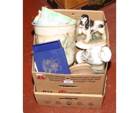 A Sylvac fauna bowl, Aynsley vase, Kingston pottery spaniel, along with stoneware tureen soup bowls and planter. 