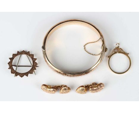 A pair of Edwardian 9ct gold cufflinks, each designed as a heart and a bean, with engraved decoration, Chester 1904, length o