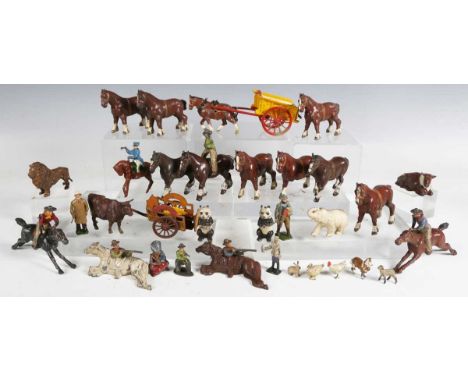 A collection of Britains, Charbens and John Hill &amp; Co lead zoo and farm animals, figures and accessories, including Charb
