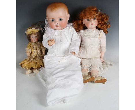 Six bisque head dolls, comprising Schoenau &amp; Hoffmeister, impressed '1909 4/0', height 31cm, Simon &amp; Halbig K &amp; R