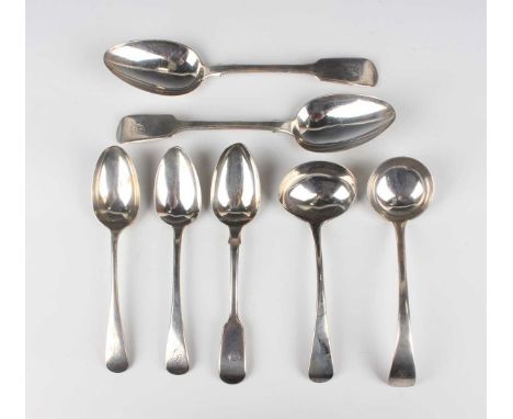 A pair of William IV silver Fiddle pattern tablespoons, London 1835 by Jonathan Hayne, length 22.7cm, a silver Old English pa