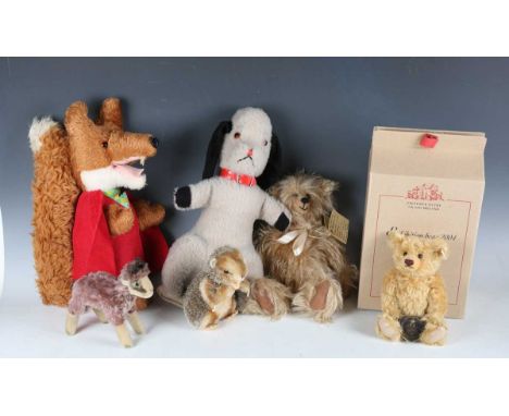 A collection of soft toys, including Steiff Exhibition bear 2004, boxed, Steiff cold painted bear, four Hermann miniature bea