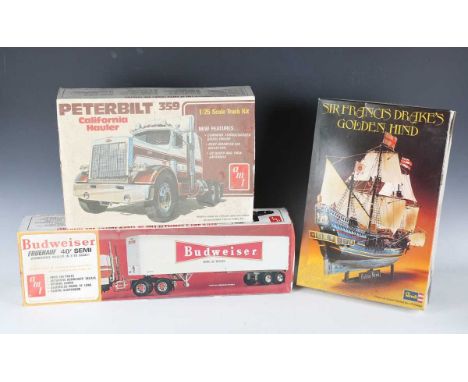 A collection of plastic model kits, including Airfix 72 scale Hercules, Matchbox HMS Exeter, FROG North Sea Lifeboat, Protar 