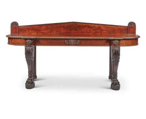 A WILLIAM IV CARVED MAHOGANY SERVING OR CONSOLE TABLECIRCA 1835Of bowfront outline, the upstand with beaded edge and flanking