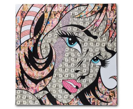 λ  ROBIN COLEMAN (BRITISH B. 1963)MONEY CAN'T BUY YOU LOVECollage 122 x 122cm (48 x 48 in.)Unframed Mixed media with 20 dolla
