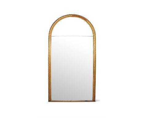 A VICTORIAN GILTWOOD AND COMPOSITION WALL MIRRORMID 19TH CENTURYThe arched frame containing the split plates288cm high, 150cm