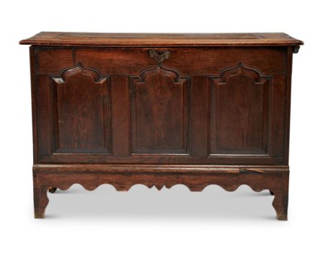 A GEORGE II CARVED OAK THREE PANEL CHESTCIRCA 175091cm high, 130cm wide, 53cm deepCondition Report: Age cracks to both sides 