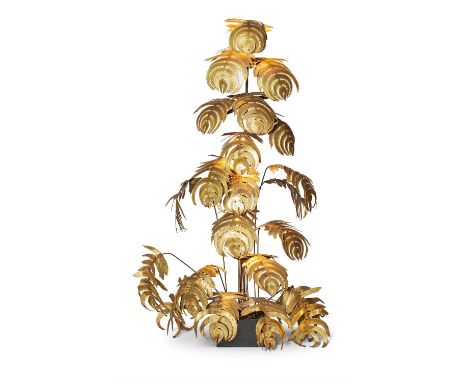 A LARGE GILT METAL FOLIATE SCULPTURAL FLOOR LAMP OF RECENT MANUFACTUREIn the manner of Maison Jansen, with pierced palm frond