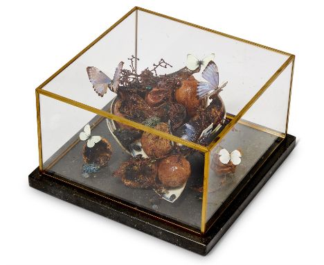 λ BOUKE DE VRIES (DUTCH B. 1960) DEAD NATURE 19, 201918th century porcelain basket, dried fruit and leaves, and butterflies, 