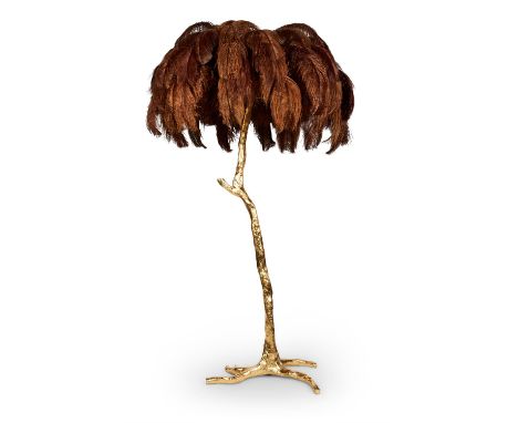 A 'CHOCOLATE' RESIN AND OSTRICH FEATHER FLOOR LAMPBY A MODERN GRAND TOUR, LIMITED EDITIONHand dyed ostrich feather foliage wi