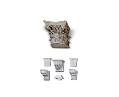 A COLLECTION OF SEVEN ASSORTED PLASTER ARCHITECTURAL MOULDINGS19TH AND 20TH CENTURYComprising; a substantial Corinthian order