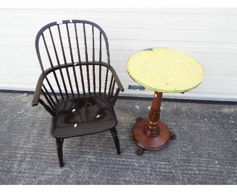 A stick back Windsor armchair and an occasional table, 72 cm (h). [2]