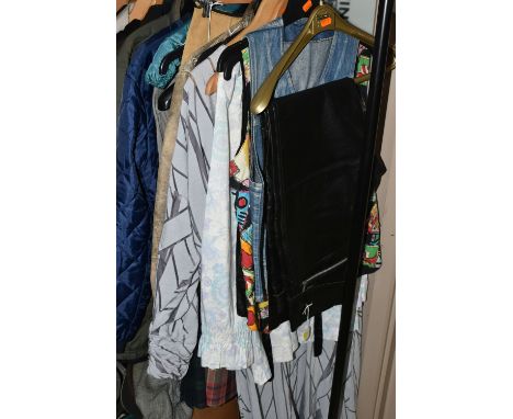 A COLLECTION OF LADIES VINTAGE CLOTHING, to include two 1960's suede and leather miniskirts, a 1980's style leather jacket, t