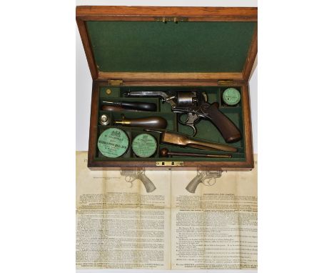 A FINE CASED ANTIQUE 80-BORE PERCUSSION TRANTER PATENT THIRD MODEL REVOLVER No. 145237, circa 1860, fitted with a blued octag