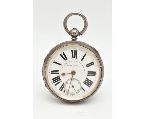A LATE VICTORIAN SILVER OPEN FACE POCKET WATCH, key wound, round white dial signed 'D.I.MARCUSON BROS &amp; ASHER, BIRMINGHAM