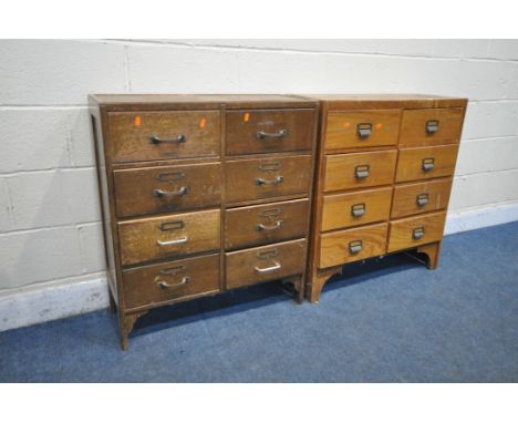 TWO 20TH CENTURY OAK INDEX CABINETS, largest width 81cm x depth 33cm x height 89cm (condition report: larger cabinet ideal fo