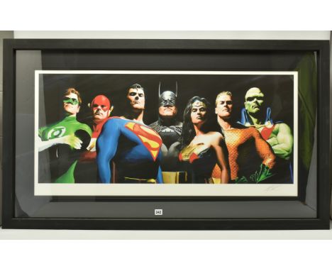 ALEX ROSS (AMERICAN CONTEMPORARY) 'ORIGINAL SEVEN' portraits of Green Lantern, Flash, Superman, Batman, Wonder Woman, Aquaman