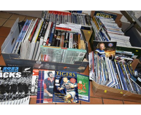 FOUR BOXES OF RUGBY UNION BOOKS &amp; PROGRAMMES to include several hundred match day programmes, a large proportion of which
