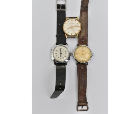 THREE WRISTWACTHES, to include a gold plated, manual wind 'Montine' watch head, a 'Polan' manual wind wristwatch, fitted with