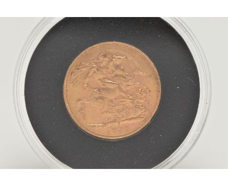 A FULL GOLD SOVEREIGN EDWARD VII, 1903 PERTH MINT 916 fine 22ct, 7.98 grams, 22.5mm diameter, housed in capsule high grade