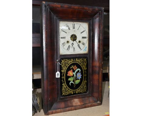 AN AMERICAN JEROME &amp; COMPANY SHELF CLOCK, a weight driven 30 hour clock, ogee moulded veneered case, decorative gilt glas