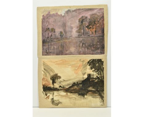 HERCULES BRABAZON BRABAZON (1821-1906) POOL WITH TREES, a landscape with trees surrounding a pool with high ground beyond, in