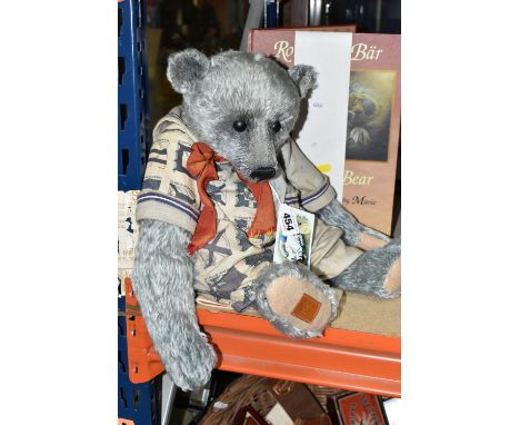 A MARIE ROBISCHON COLLECTORS BEAR, 'Robin der Bar', a one of a kind bear, blue grey plush, jointed limbs with felt pads, dres