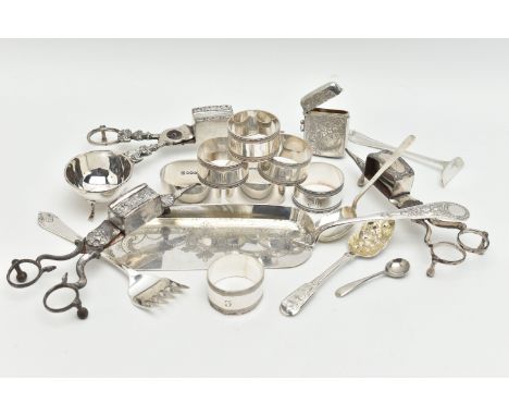 ASSORTED SILVER AND EPNS ITEMS, to include two oval napkin rings, polished design, hallmarked 'Cooper Brothers &amp; Sons Ltd