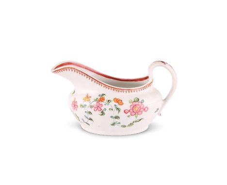 A NEW HALL CREAMER, CIRCA 1800-1805
Boat-shaped, painted to pattern number 594 with floral sprays, pattern number to base.

1