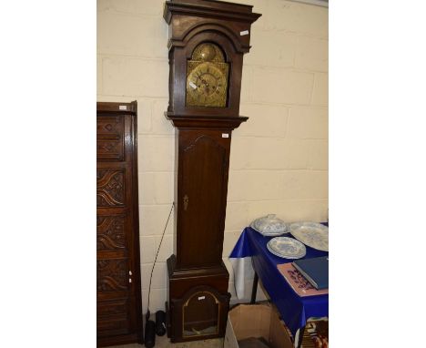 18th Century and later oak eight day long case clock with brass face marked Robert Potts, Pattrington