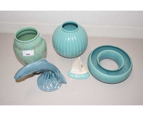A collection of Poole pottery items to include vases, crocus planter, leaping salmon etc