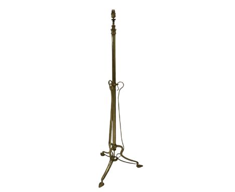 Hinks - brass art nouveau period telescopic standard lamp with peg feet