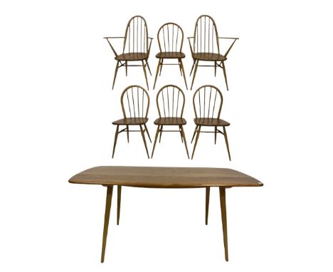 Ercol - light elm rectangular dining table, and six chairs