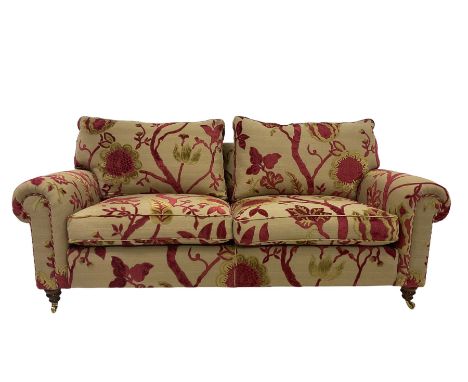 Duresta - two seat sofa upholstered in embossed floral fabric with footstool Dimensions: Height:&nbsp;97cm&nbsp; Length/Width