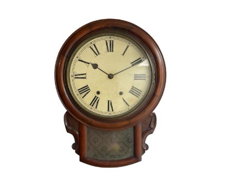 An early 20th century drop dial wall clock with an eight-day spring driven movement striking the hours on a coiled gong, in a