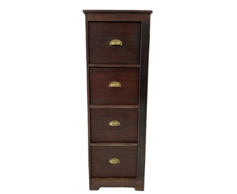 Mahogany four drawer filing cabinet with Wellington style lock, raised on a plinth base Dimensions: Height:&nbsp;137cm&nbsp; 