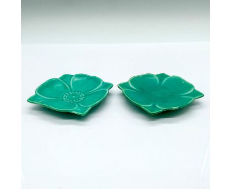 2 beautiful jade-green ceramic trinket trays molded as a flowering dogwood. Rookwood impressed stamp. Model number: 6853. Iss